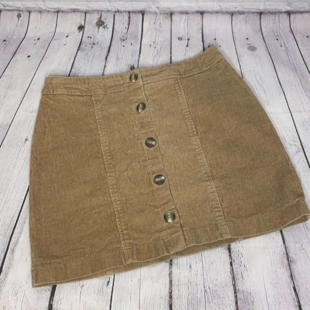 Y2K Rio of Stars Juniors Size L Tan Trendy Button Front Corduroy Mini Skirt